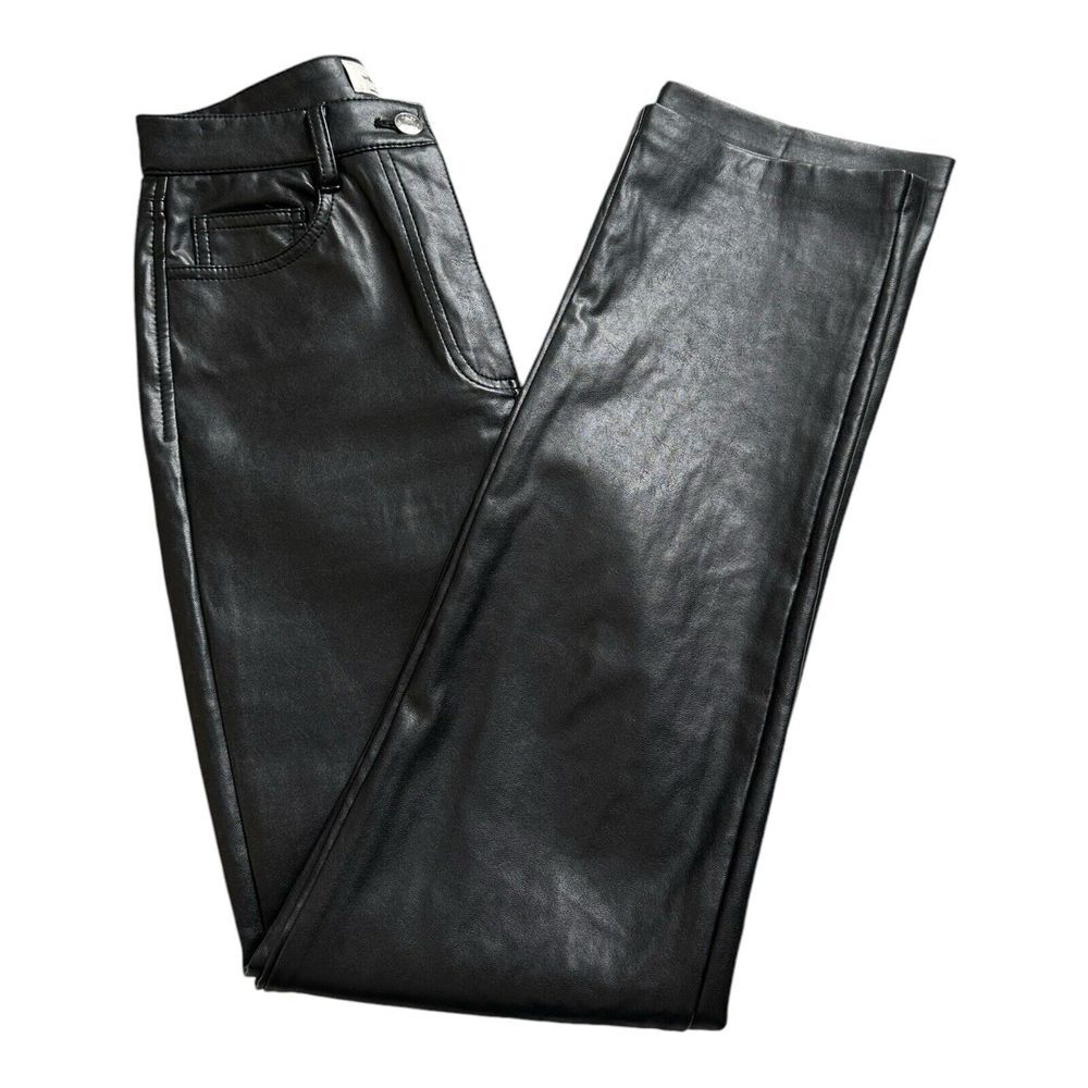 Aritzia Wilfred Womens Faux Leather Straight Leg Pants Size 0 Black High‎ Rise - Picture 2 of 16